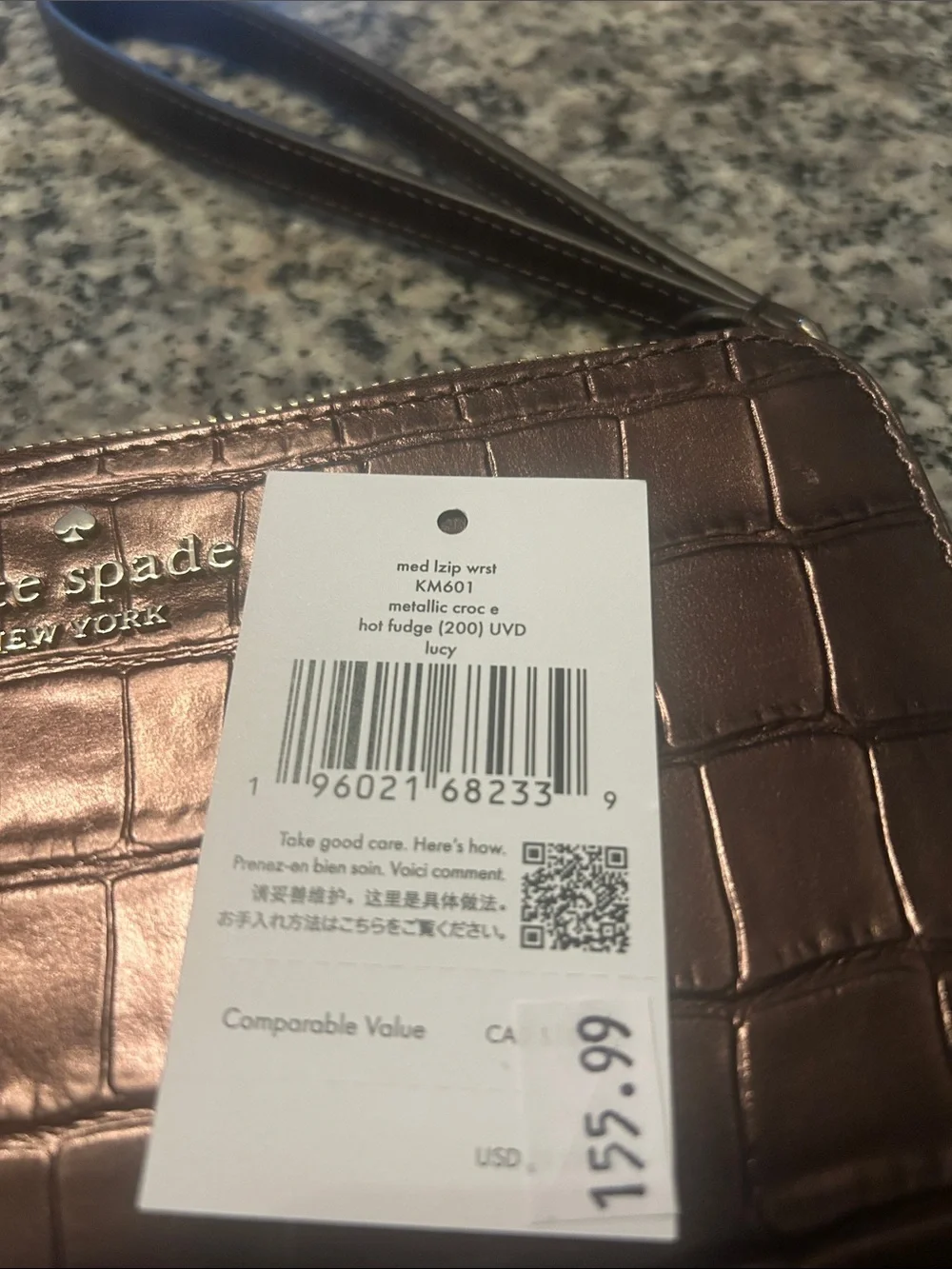 kate spade Croc-Embossed Metallic Wristlet in Bronze Brown (hot fudge)